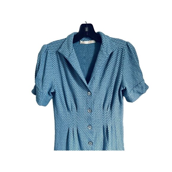Shannon McLean shirt dress blue white zigzag stripe Size Small - Picture 4 of 10